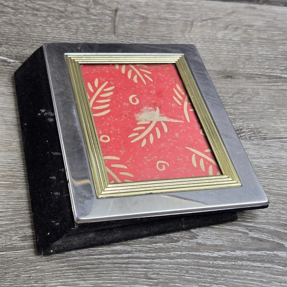 Vintage Miniature Photo Album Brassy Gold and Chrome Picture Frame Velvet Book
